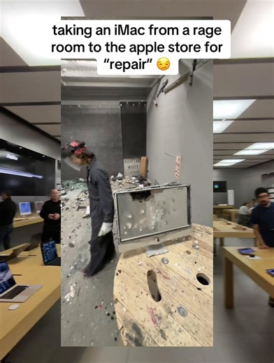 absolutely loved doing this, took a beat up mac to an apple store #funny #applestore #metaglasses #imac #fyp
