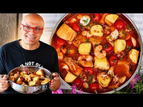 Quick and easy fish soup with bread and tomato, fish recipe