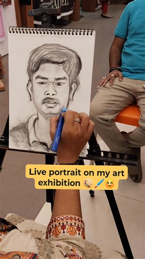 Live portrait on my art exhibition ☺️🎨🖌️ Svf Cinemas Rupali Chinsurah #nishaspalette #foryouシ #art #viral #portrait | Nisha Ganguly Art