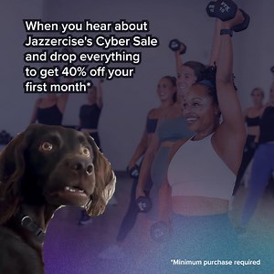 Now THIS is a smart Cyber Sale score 🤩 Get 40% off your first month* of in-studio memberships or online workout subscriptions. The more you love your workout, the more you’ll stick to it! See why people call Jazzercise their “fountain of youth.” Act fast, this offer won’t last long. Tap Learn More for details! *Terms apply. See website for details. | Jazzercise