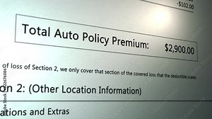 Panning over an Auto Car insurance Deductible Generic Paperwork with high premium - V1