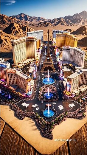 Las Vegas🏙️ 3D City Map: A Virtual Fly-Through of the Strip (2025) #usa #lasvegas #shorts