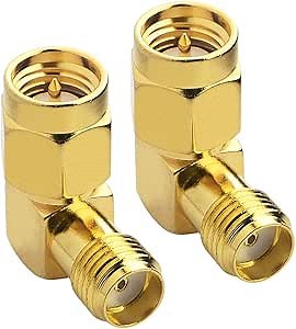onelinkmore SMA Male to Female Right Angle Adapter 90 Degree L-Shape Connector for FPV Goggles, Drone, Router Antenna Gold Plated 50 Ohm RF Coax Elbow Jack Plug (Not RP-SMA) Pack of 2…