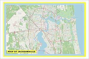 36x54 - Map of Jacksonville with Neighborhoods, Streets, Roads, Highways and Parks Poster - Glossy Photo Paper Wall Map Poster Print - Vivid Imagery with Bright Colors