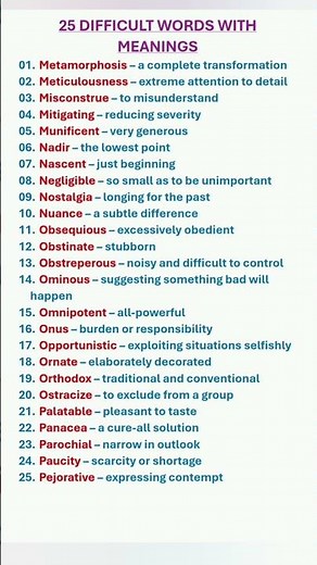 25 Difficult Words With Meanings. Learn Advanced English. English Vocabulary