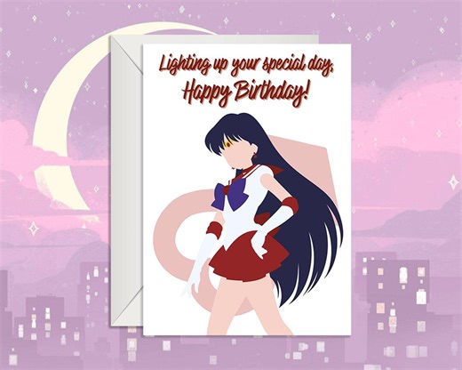 Sailor Moon Birthday Card | Sailor Mars Greeting Card | Rei Hino Fan Art | Sailor Senshi | Anime Birthday Gift - Etsy