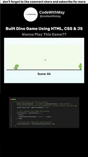 Wanna Play?? | Build the Chrome Dino Game Using HTML, CSS & JavaScript #coding #javascript #html