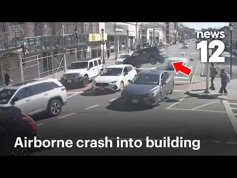 Out‑of‑control SUV goes airborne, crashes into scaffolding