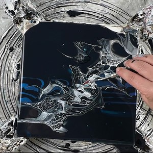 12K views · 394 reactions | Another wild one. Loving the dark blue lines and the Prussian blue peeking through the black blanket. I wasn’t a fan of my last scoops, I dragged too much white paint with me and the trace of that irritates me. A wonderful practice piece though. Music from epidemic sound “Fast forward, pause” by “Rebecca Mardal” #fluidart #trusttheprocess #abstractart | WinterStrom.art | Facebook