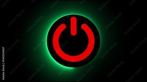 red color power button icon animation on neon circle loop. power icon animation on black background.