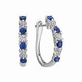 Images of Sapphire And Diamond Hoop Earrings White Gold
