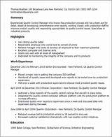 Sample Resume For Quality Control Manager Pictures