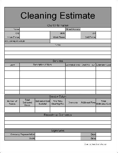 Images of Commercial Cleaning Bid Sheet
