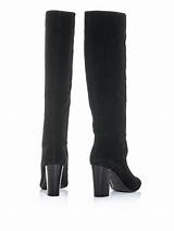 Images of Black Suede Mid Heel Knee High Boots