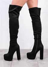 Black Suede Mid Heel Knee High Boots Images
