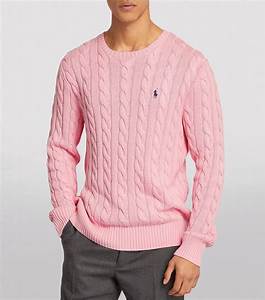 Mens Polo Ralph Pink Slim Cable Knit Sweater Harrods Uk