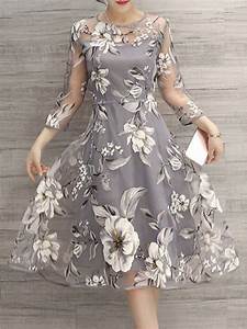 Gray A Line Women Going Out 3 4 Sleeve Party Printed Floral Elegant