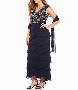  Howard Plus Size Extended Cap Sleeve Tiered Gown Dillards