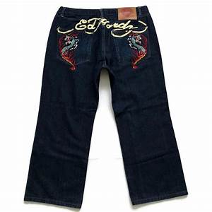 Ed Hardy Mens Jeans Size 40 X 29 Embroidered Dragon Blue Indigo