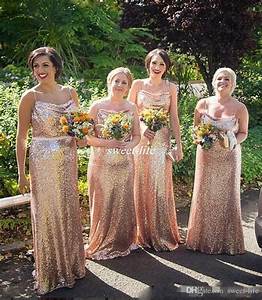 Long Bridesmaid Dress Rose Gold Sequin Bridesmaid Dresses Spaghetti