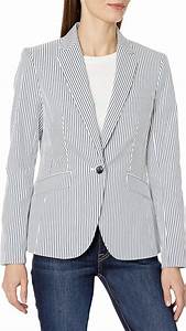 Amazon Com Nine West Women 39 S Stripe 1 Button Jacket Clothing