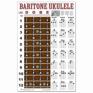 Laminated Baritone Ukulele Fretboard Notes Chord Chart Reverb