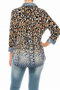 Nygard Indigo Leopard Print 3 4 Sleeve Collared Top