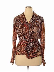  Allard Ellen Tracy 100 Silk Tropical Brown Long Sleeve Silk Top