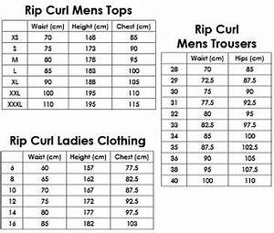 Rip Curl Mens Ladie Size Chart Top Troussers Clothing Fashion Hair