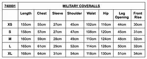 Size Chart Military Coveralls Chota House