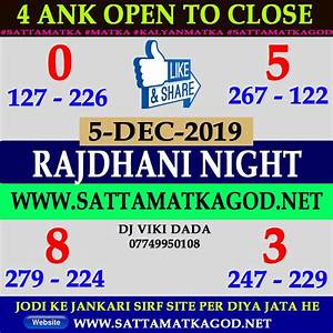 5 Dec Rajdhani Night Matka 4 Ank O T C Matka Kalyan Tips Kalyan