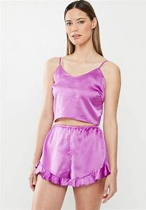 Satin Cami And Short Pyjama Set Purple Missguided Sleepwear