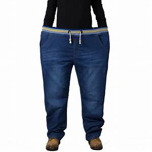 Jeans Men Elastic Waist Plus Size Full Length Denim Pants Very Big Size