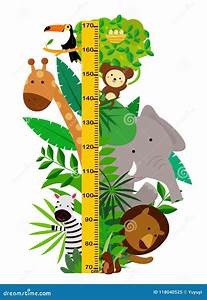 Group Of Cute Animals Meter Wall Or Height Chart Stock Vector