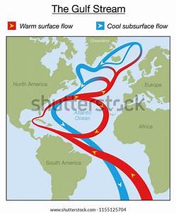 Gulf Stream Chart Warm Surface Cold Stock Vector Royalty Free 1155125704