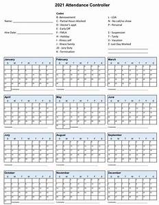 2021 Attendance Calendar Printable Pdf Template Calendar Design