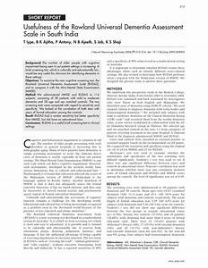 Pdf Usefulness Of The Rowland Universal Dementia Assessment Scale In