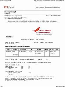 Air India Itinerary Receipt Baggage Airlines