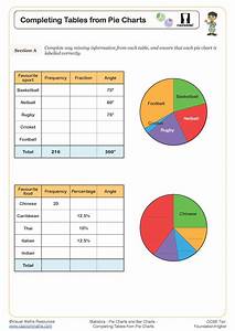 Completing Tables From Pie Charts Worksheet Cazoom Maths Worksheets
