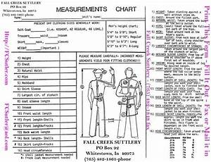 Fall Creek Suttlery Uniform Measurement Chart