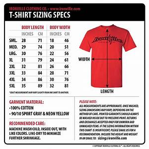 Ironville Size Charts Gym Apparel Measurments Ironville Clothing