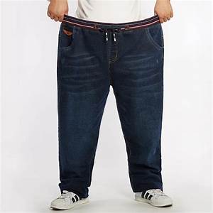 Men Elastic Waist Plus Size Full Length Denim Pants Fashion Large Size