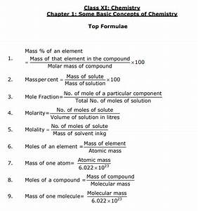 Chemistry Class 11 And 12 Formula Sheet Pdf