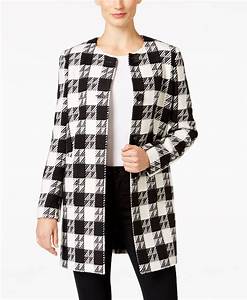 Nine West Four Button Houndstooth Long Jacket Blazer Jackets For