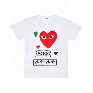 Play Comme Des Garcons Multi Logo Big Red Heart T Shirt White Ladies