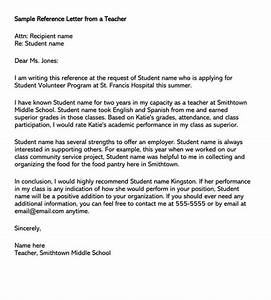 Recommendation Letter For Student From Teacher Samples