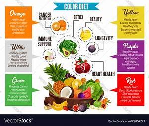Color Diet Vegetables And Fruits Information Vector Image