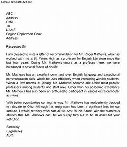 Letter Of Recommendation For Teacher Colleague Sample Templates