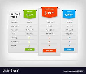 Pricing Table Template Comparison Chart For Vector Image