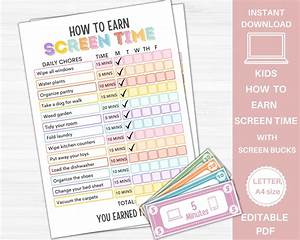 How To Earn Screen Time With Screen Bucks Editable Allowance Etsy Uk
